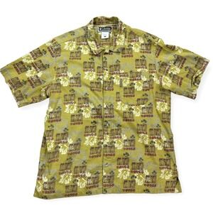 Columbia Hawaiian Shirt Men's Large Yellow Button Down Tropical Short Sleeve